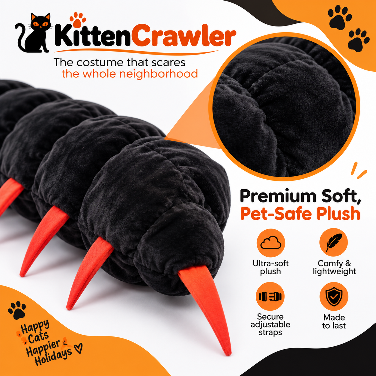 KittenCrawler Cat Centipede Costume | Soft Plush, Adjustable Fit