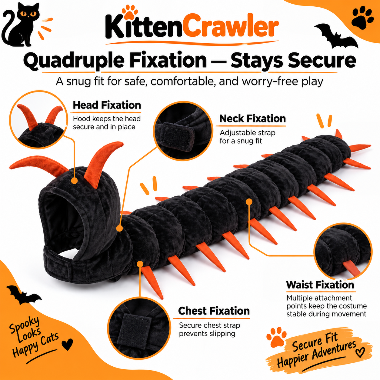 KittenCrawler Cat Centipede Costume | Soft Plush, Adjustable Fit
